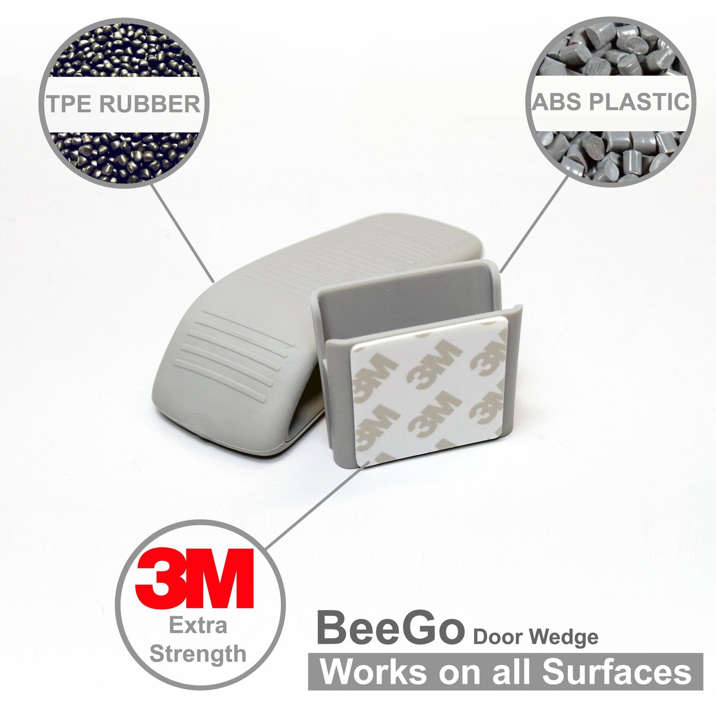 BeeGo Door Stop Rubber Wedges, Heavy Duty, Non Slip (2 Pack) - Beego Child Safety Products