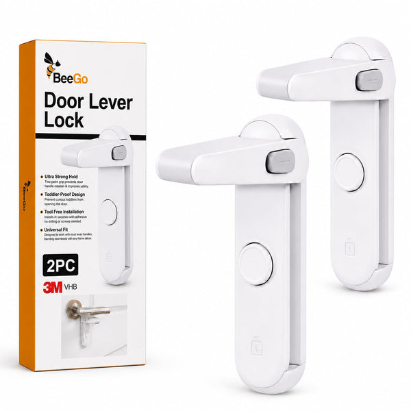BeeGo Advanced Door Lever Locks (2 Pack, White)