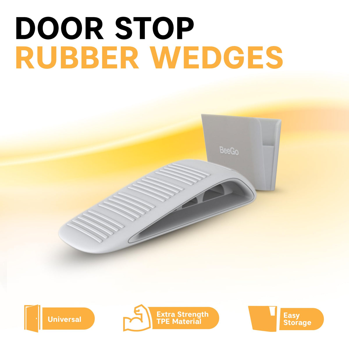 BeeGo Door Stop Rubber Wedges, Heavy Duty, Non Slip (2 Pack)
